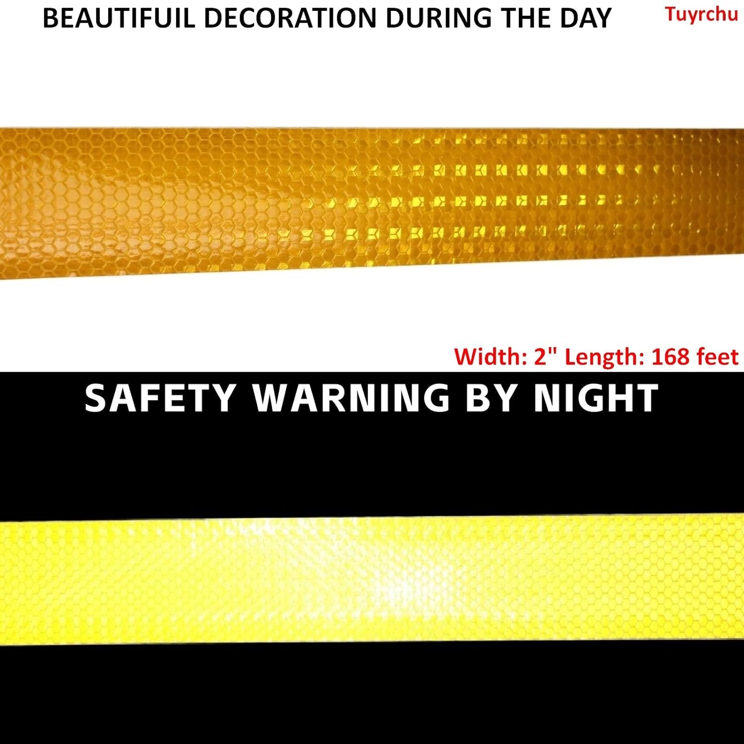 Yellow Reflective Tape 2 inch Wide, Outdoor Waterproof High Visibility Warning Industrial Marking Tape, Safety Stickers (168 feet)