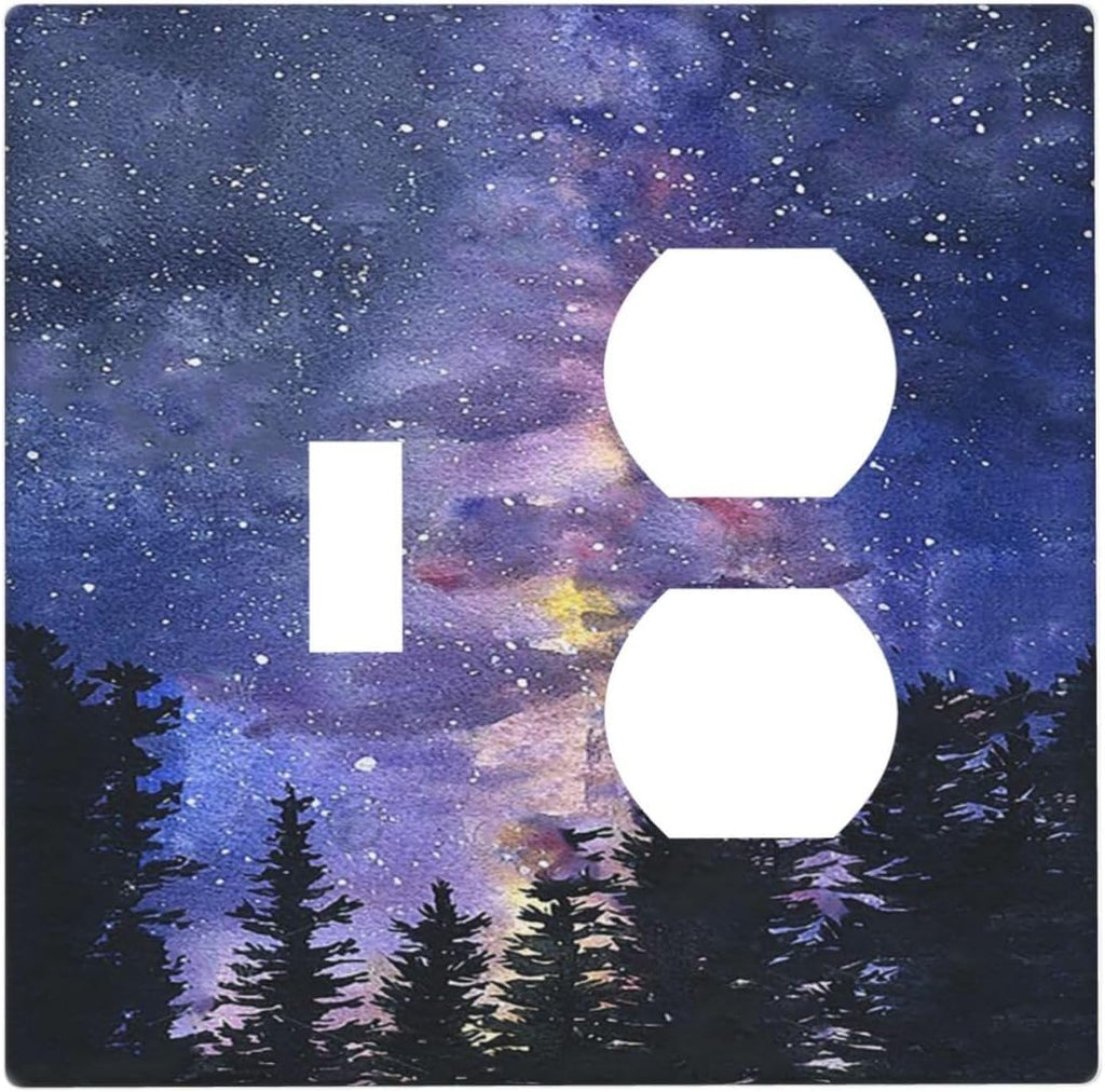Wallplates Dream Milky Way Starry Forest Pine Watercolor Painting 1 Toggle 1 Duplex Switch Plate Electrical GFCI Faceplate Decorative Light Switch Covers for Bedroom Home Decor