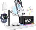 6-in-1 Wireless Charging Station for Multiple Apple Devices with Bluetooth Speakers Alarm Clock Night Light，Qi2.2 Phone Charger Stand for iPhone 17/16/15/14/13/12 Pro Max Apple Watch Airpods