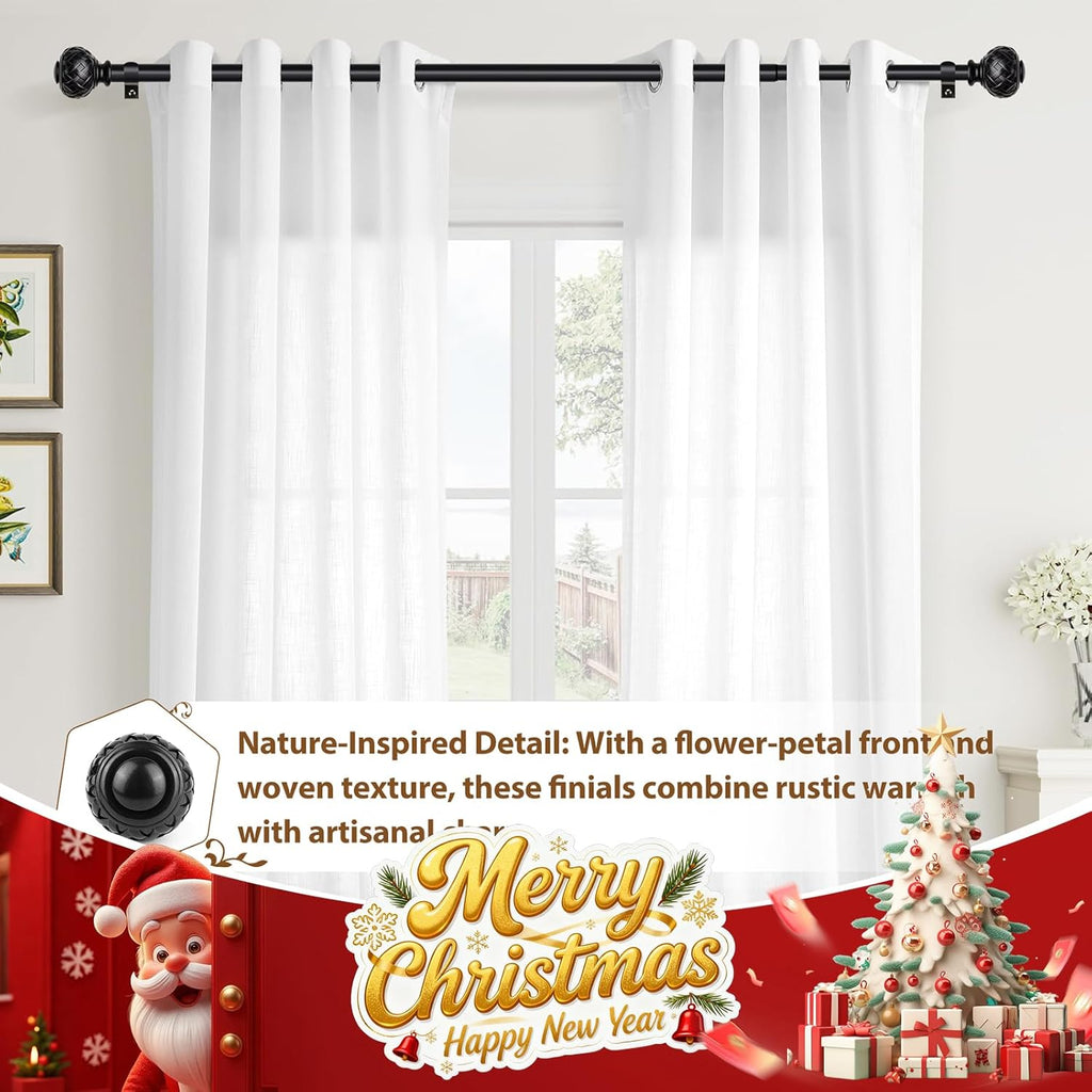 TONIAL Black Curtain Rod 32 to 58 Inches, 7/8 Adjustable Curtain Rods for Windows 20 to 54 Inches, Splicing Drapery Rods Heavy duty with Netted Texture Finials