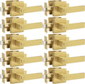 Probrico Interior Flat Square Gold Privacy Door Handle, Heavy Duty Keyless Interior Door Lever for Bed & Bath(10 Pack)