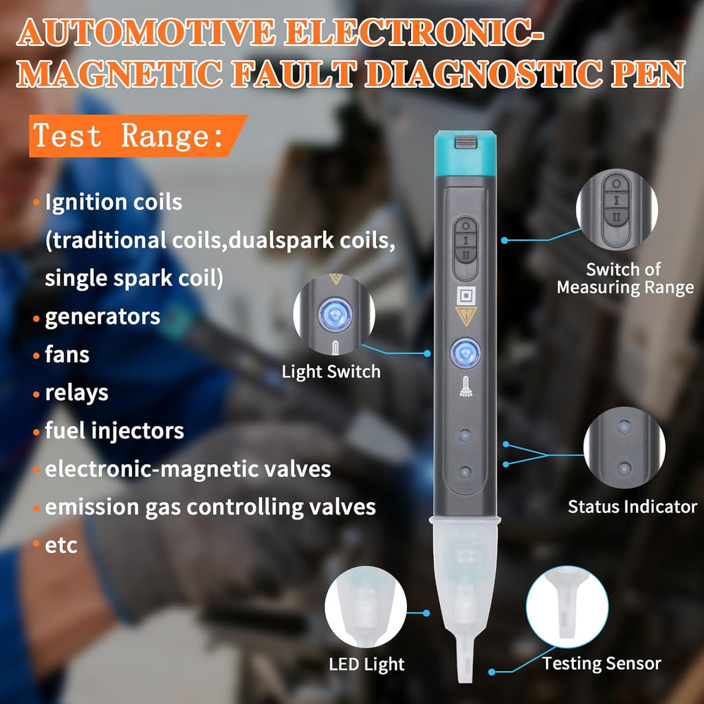 Ignition Coil Tester Tool, Car Spark Plug Tester Relay Testers Pen, Automotive Electronic Magnetic, Ignition Diagnostic with LED, Generator Fuel Injector Fan Testers for Car Truck MC ATV