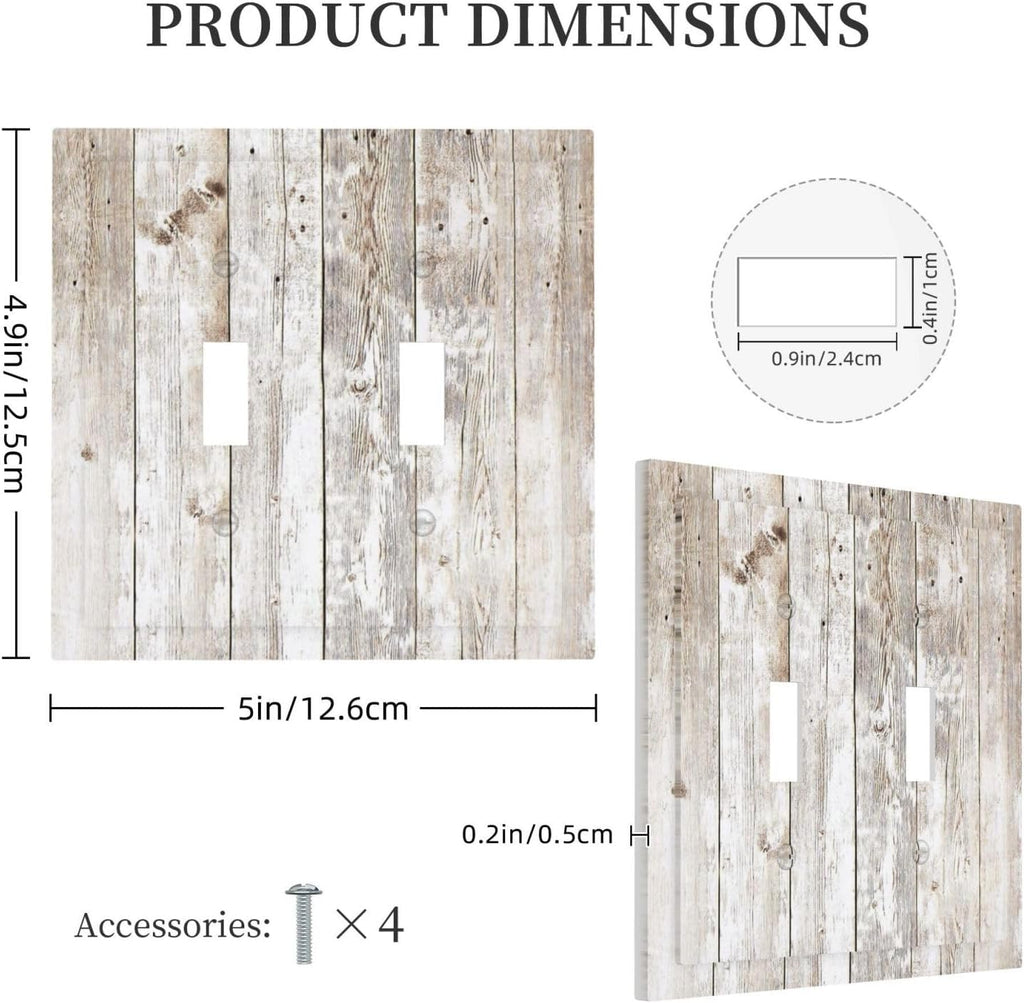 Vintage Light Wood Retro Rustic White Gray Oak Print Decorative Switch Plates 2 Gang Double Toggle Outlet Light Switch Cover Wall Plate Electrical Faceplate for Farmhouse Home Decor
