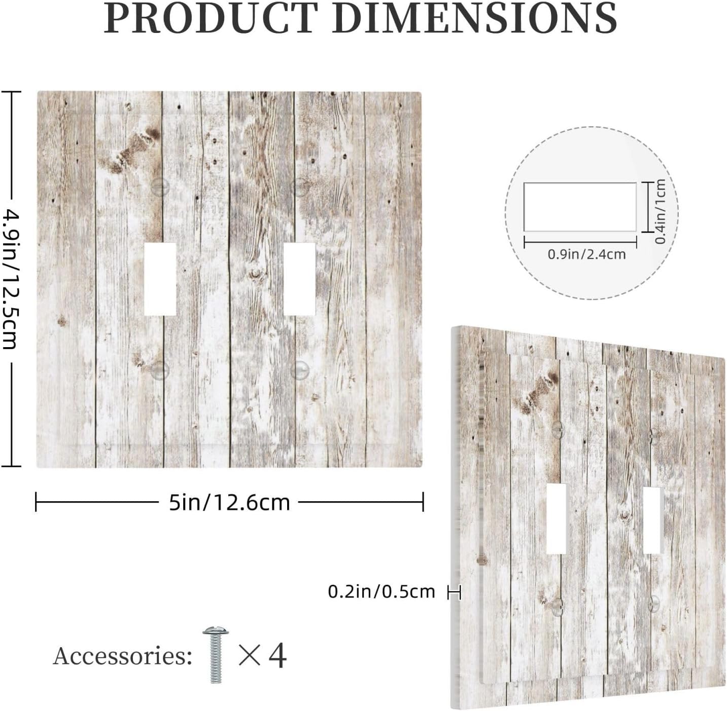 Vintage Light Wood Retro Rustic White Gray Oak Print Decorative Switch Plates 2 Gang Double Toggle Outlet Light Switch Cover Wall Plate Electrical Faceplate for Farmhouse Home Decor