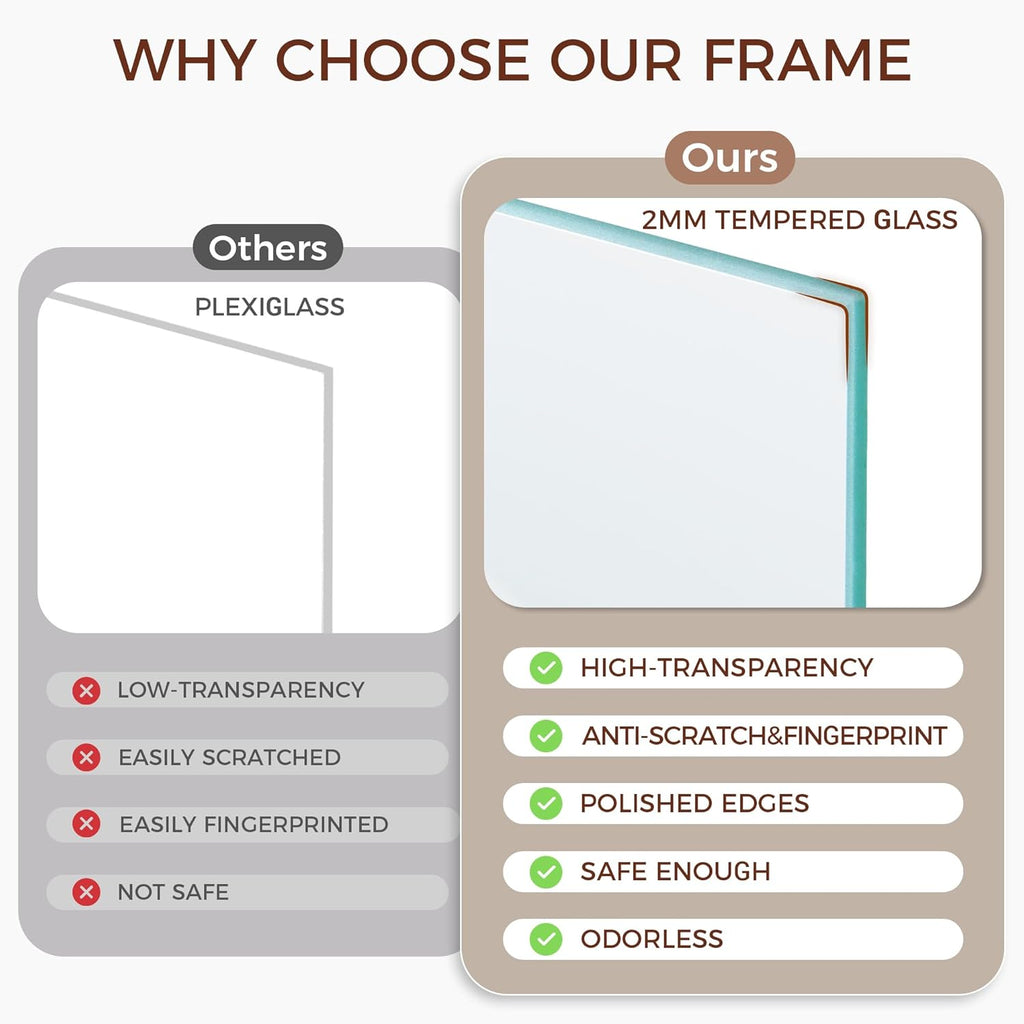 Solid White Oak Wood 4x4 Picture Frame - Set of 2 with Tempered Real Glass for Wall & Tabletop Display