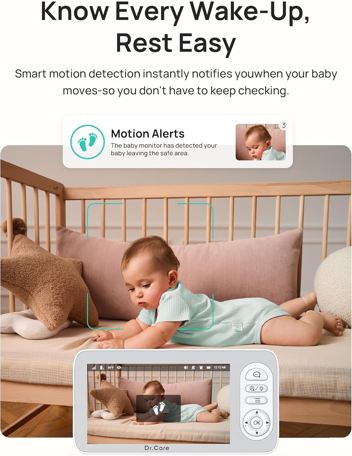 Dr.Care LumiView Plus Smart WiFi Baby Monitor with Clip Mount - 5.5" 1080P Split Screen & 2K Camera, Privacy Mode, Cry & Motion Alerts, 5000mAh Removable Battery, RGB Night Light, HD Night Vision