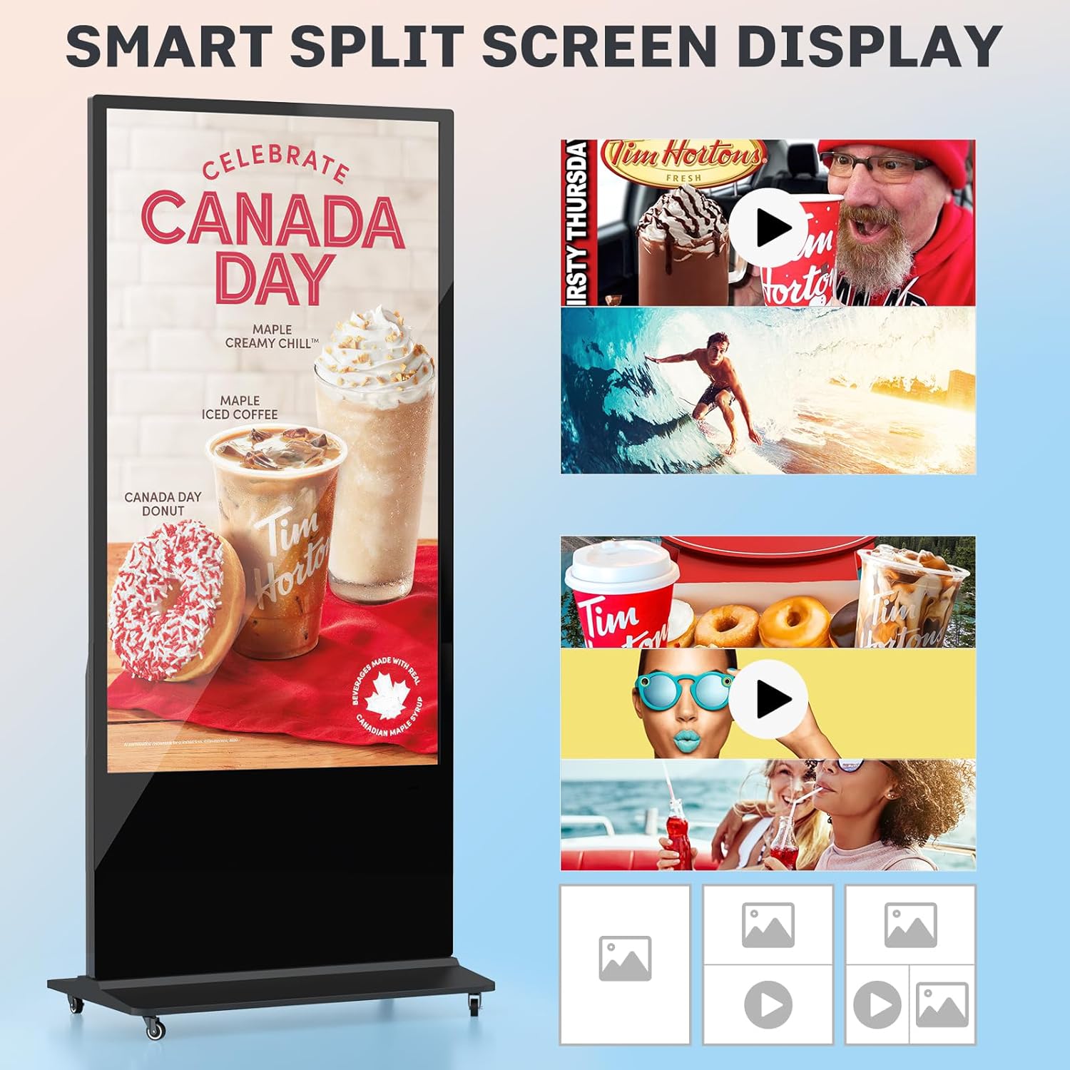 HLEC 43'' Indoor Floor-Standing Digital Signage Interactive Display, 4K NonTouch-Screen Advertising Display LCD Kiosk, Commercial Android Smart System, CMS Software, HDMI/USB Input＆Out/WiFi(4+64G)