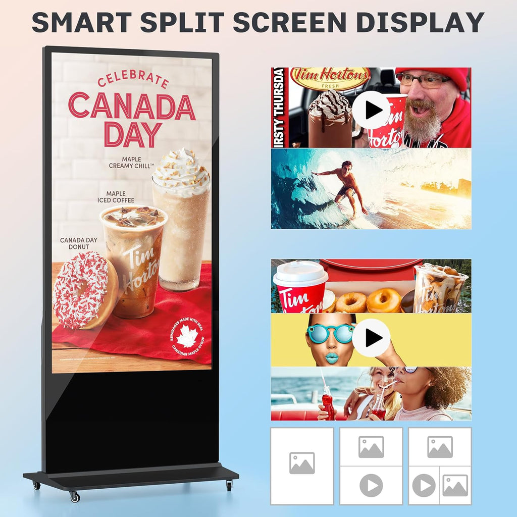 HLEC 55'' Indoor Floor-Standing Digital Signage Interactive Display, 4K Touchscreen Advertising Display LCD Kiosk, Commercial Android Smart System, CMS Software, HDMI/USB Input＆Out/WiFi(4+64G)