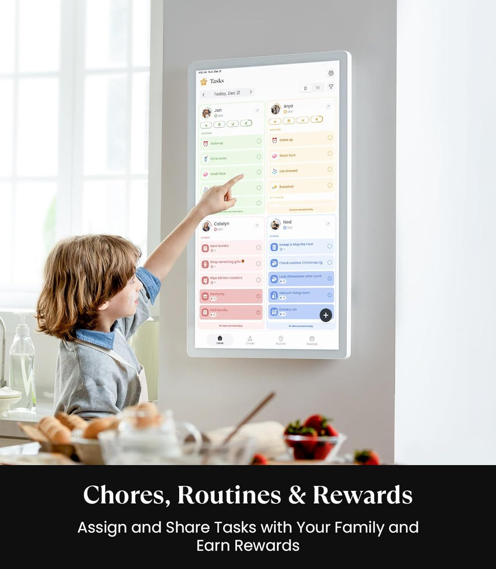 Cozyla Digital Calendar+ 2: 32 inch Wall Planner Touch Screen Chore Chart Customize Dashboard Smart Electronic Calendar for Family Schedules Meal Planner Support Any Google Play App Wall Mount White