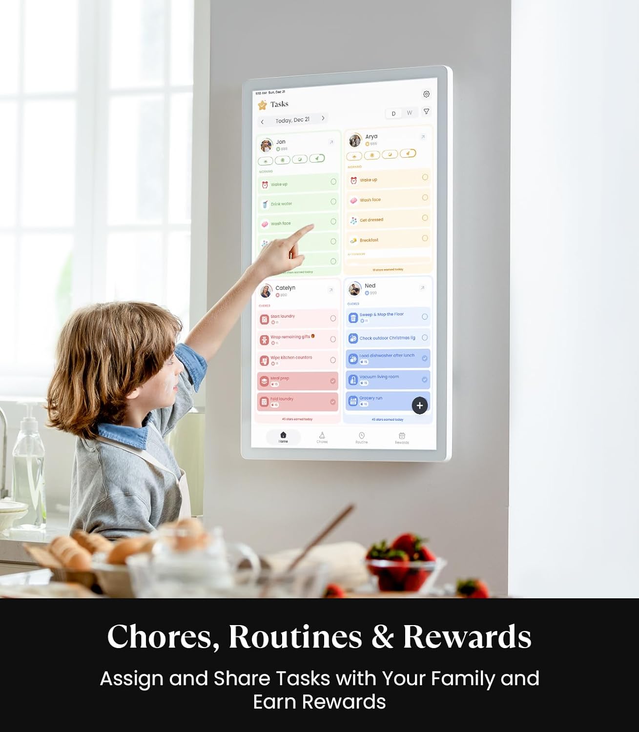 Cozyla Digital Calendar+ 2: 24 inch Wall Planner Touch Screen Chore Chart Customize Dashboard Smart Electronic Calendar for Family Schedules Meal Planner Support Any Google Play App Wall Mount White