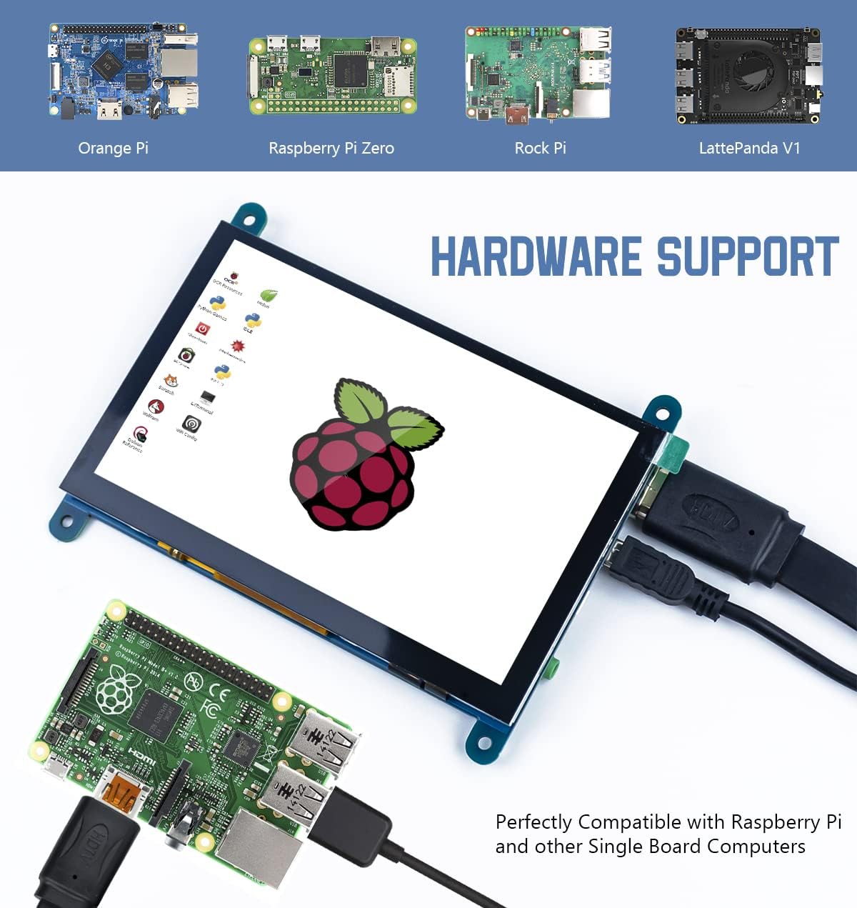 5 Inch IPS LCD Touch Screen Display Panel 800×480 Capacitive Screen HDMI Monitor for Raspberry Pi 5/4/3, BB Black, Windows 10 8 7