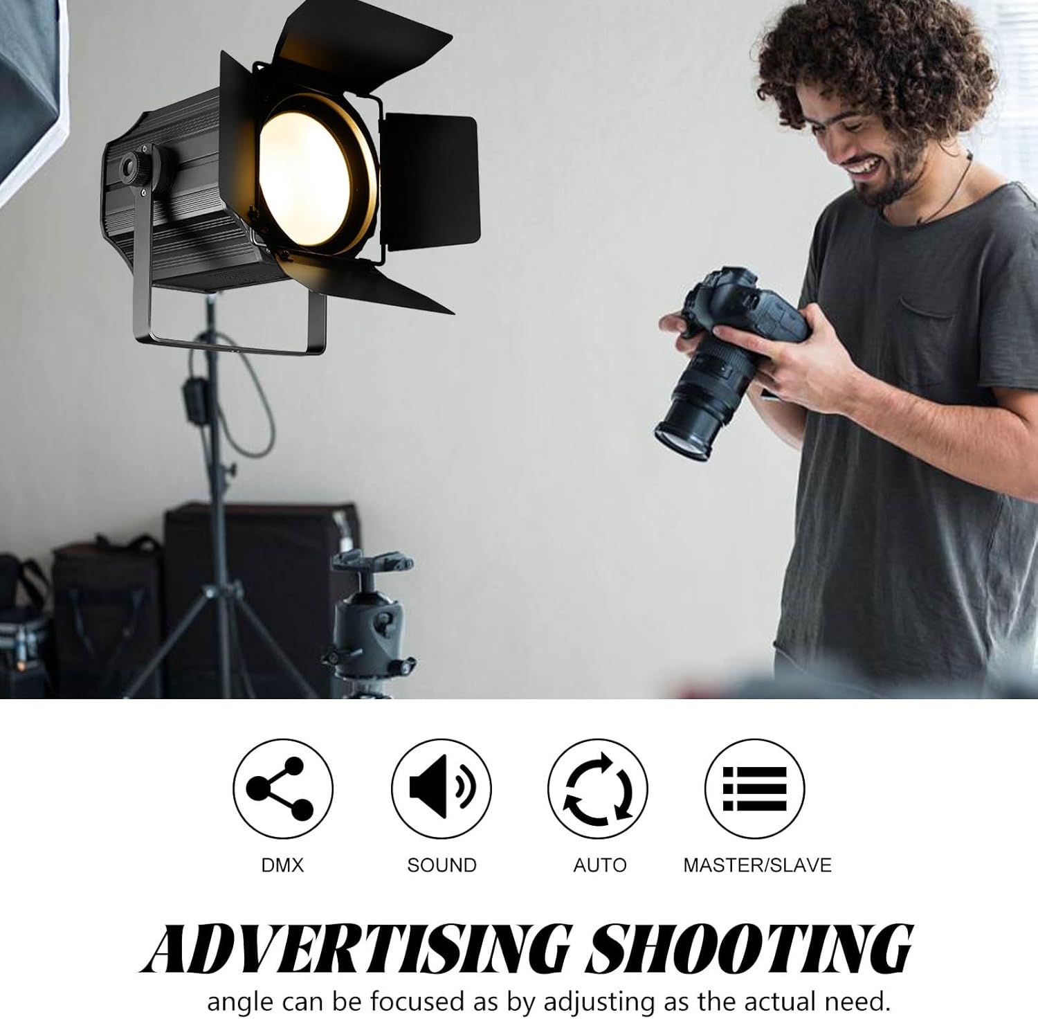 COB Stage Lights with Barn Doors, COB Par Light 200W LED RGBW 4in1, DMX512 Master-Slave Sound DJ Lighting Spotlight Fresnel for Church Concert Wedding (4-Colors Style, 1)