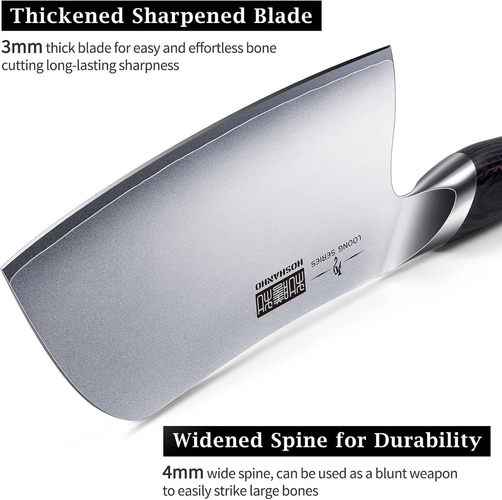 HOSHANHO 7 Inch Butcher Knife, Japanese High Carbon Steel Heavy Duty Meat Cleaver Knife, Professional Bone Cleaver Knife Suitable for Home Kitchen & Restaurant