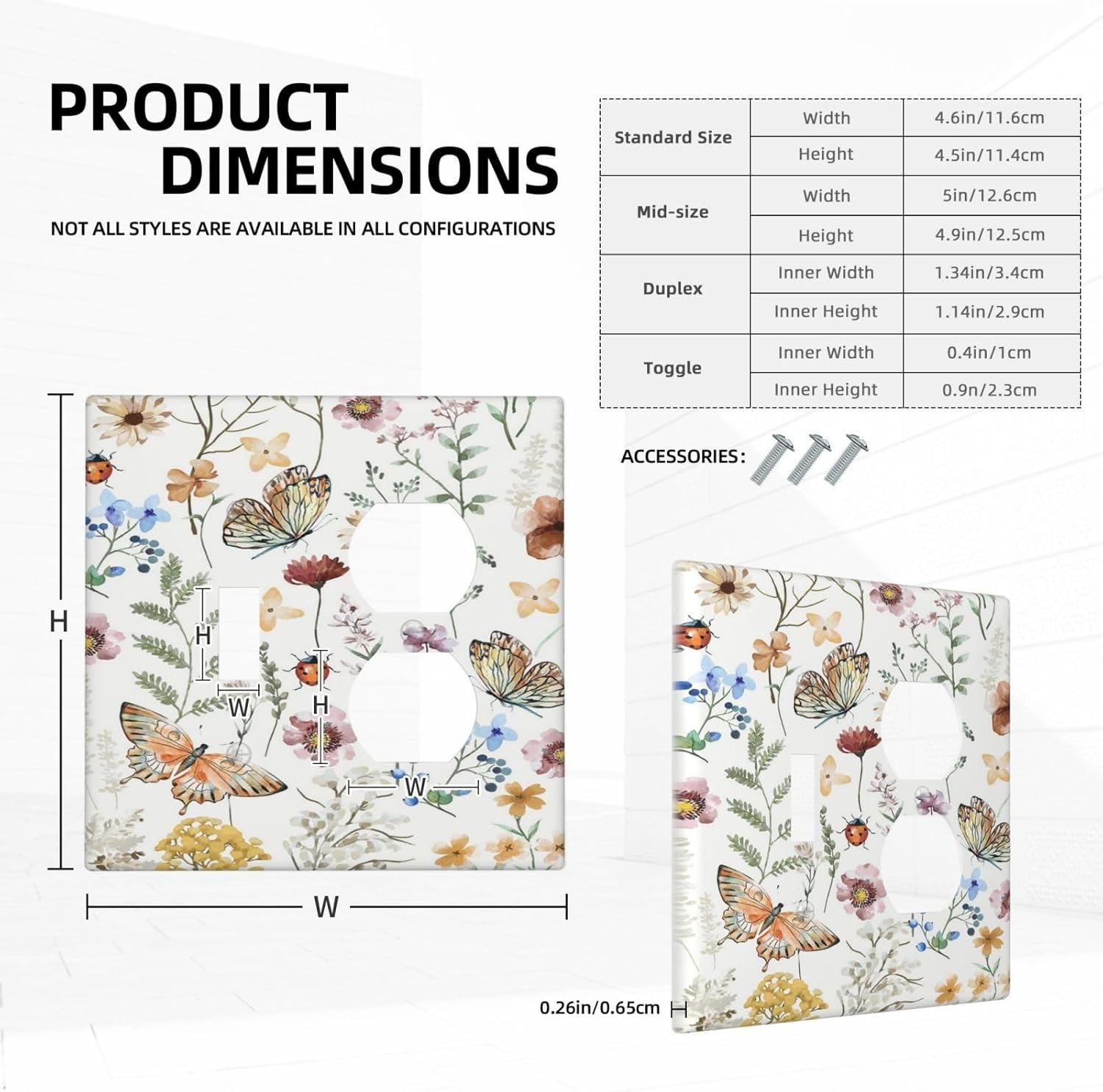 Decorative Outlet Covers Rustic White Butterfly Flowers Leaves 2 Gang Wall Plate Cover Single Toggle Duplex Combo Two Switch Light Switch Cover Plate Jumbo Dual GFCI Faceplate