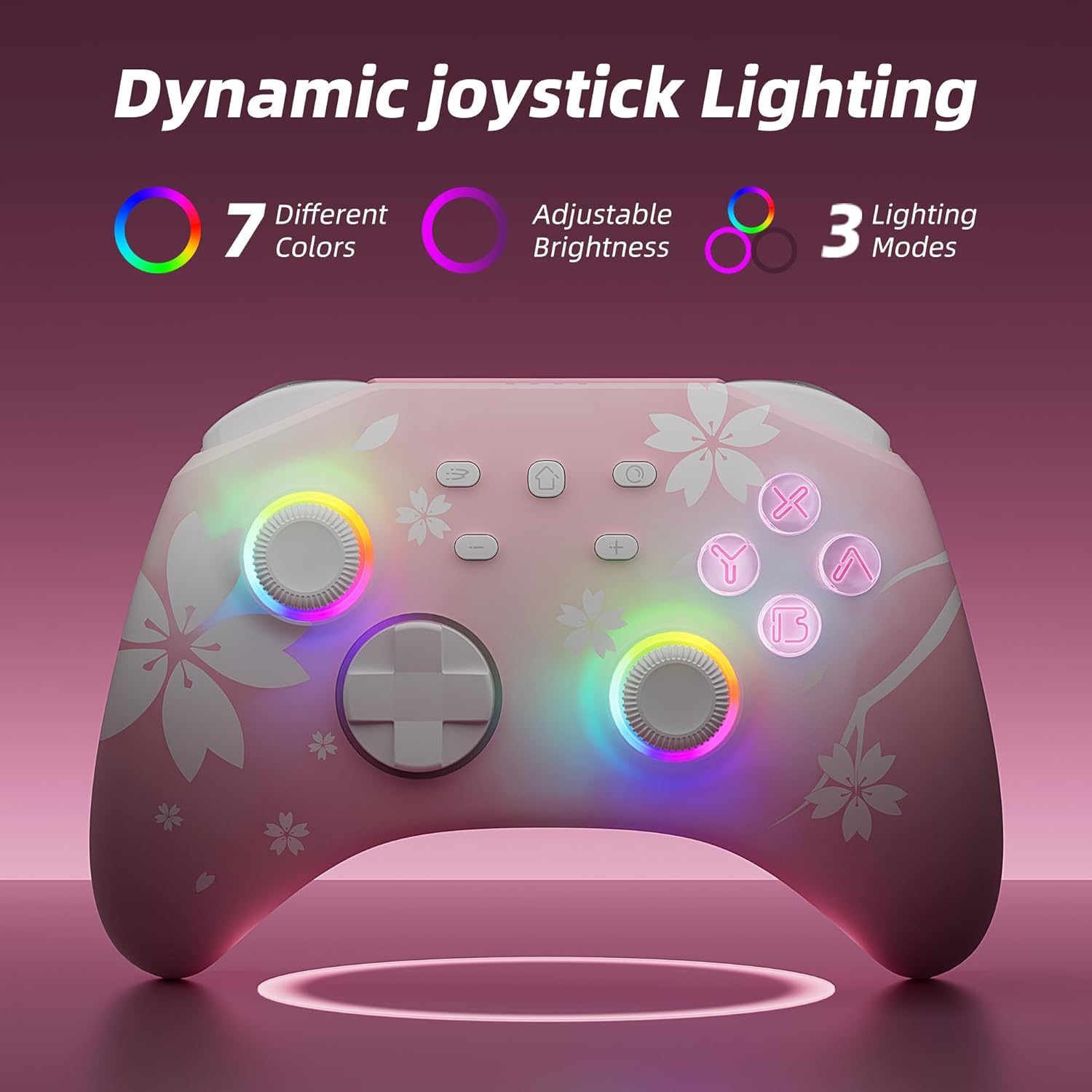 Mytrix Wireless Controllers for Switch/Switch 2, Windows PC iOS Android Steam/Steam Deck, Sakura Pink Bluetooth Controller with Programmable, Hall Effect Joysticks, Adjustable LED Light/Turbo/Vibration