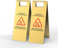 2 Pcs Maintenance Work in Progress Floor Sign , 24 Inch Stainless Steel Repair In Progress Sign Double Sided Foldable Bilingual Commercial Safety Warning for Hotel Market Restroom Restaurant Office (Gold)