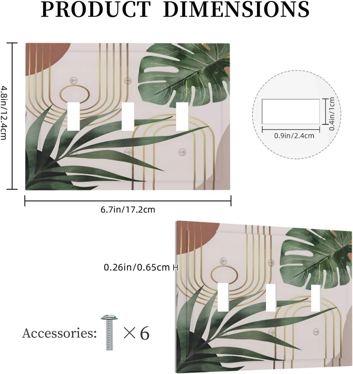 Decorative Light Switch Plate Covers Boho Mid Century Abstract Arch Green Leaves 3 Gang Light Switch Cover Plate Triple Toggle Wall Plate Outlet Covers for Bedroom Home Decor