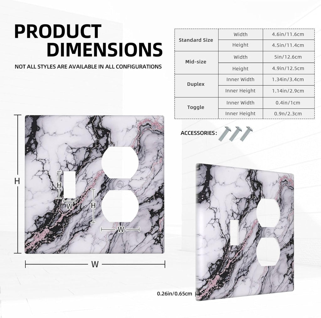 Wallplates White Marble Pattern Black Lines Pink Lines 1 Toggle 1 Duplex Switch Plate Electrical GFCI Faceplate Decorative Light Switch Covers for living Room Office Decor