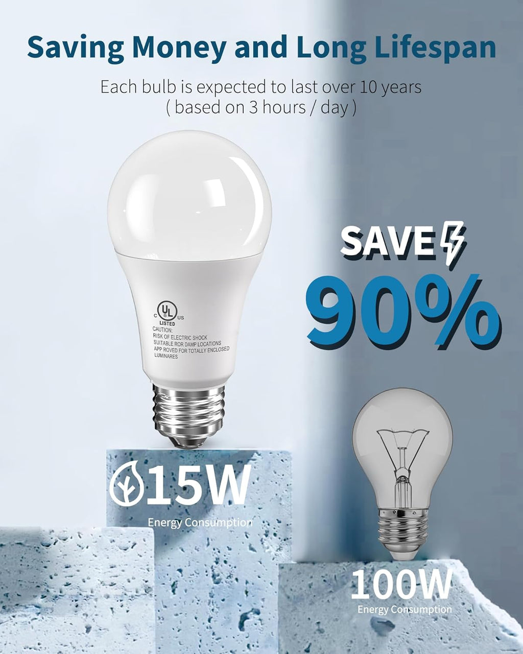 TJOY 6 Pack LED Light Bulbs, 100 Watt Equivalent A19 Lightbulbs, 15W 5000K Daylight White, Bright Energy Efficient LED Bulb, 1500 Lumens E26 Standard Screw Base Lamp for Kitchen Indoor, Non-Dimmable
