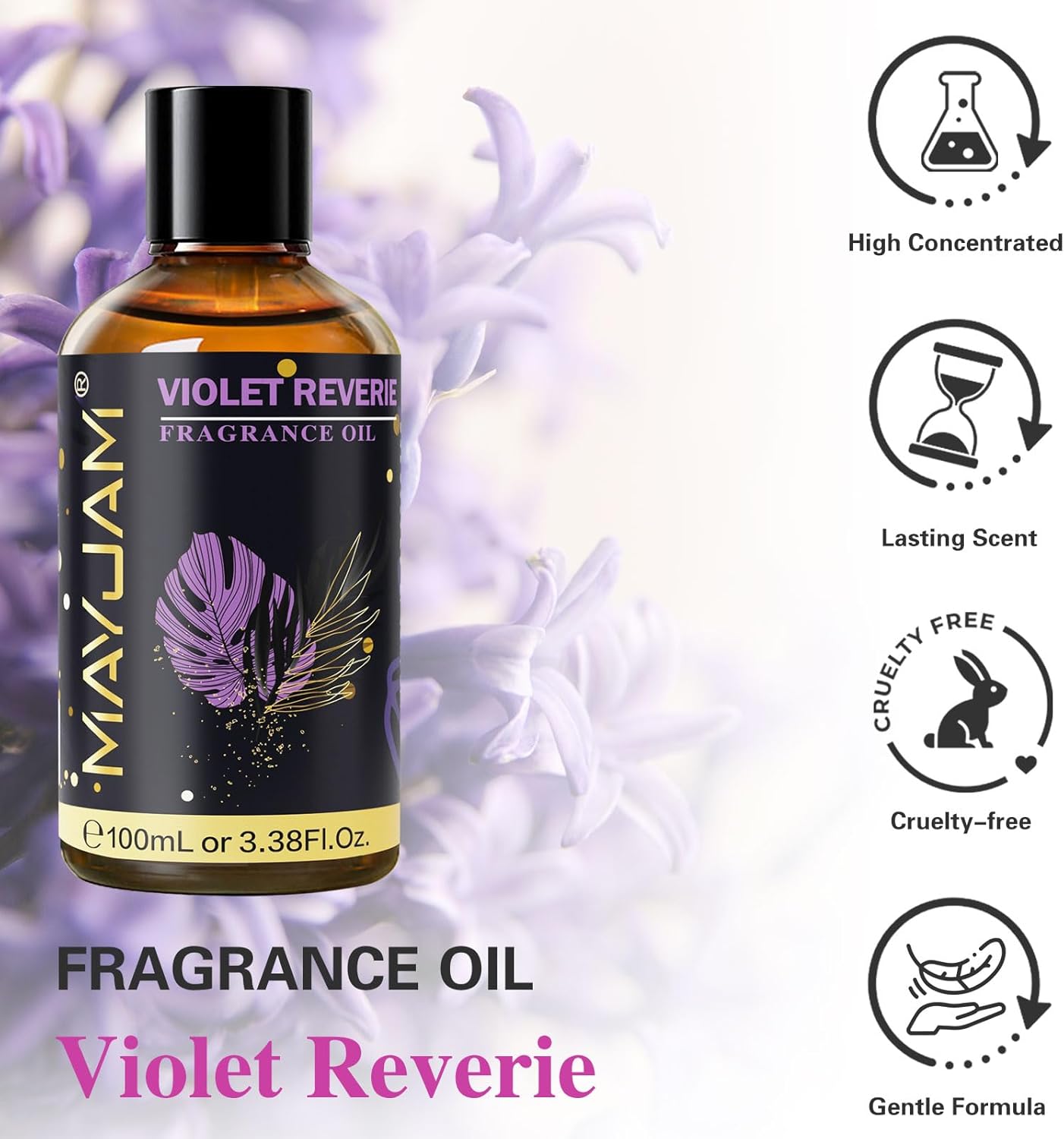 Violet Reverie Fragrance Oil Essential Oil, MAYJAM 3.38FL.OZ Violet Reverie Oil for Diffusers for Home, Long Lasting Scented Oils for Soap Candle Making - 100ML