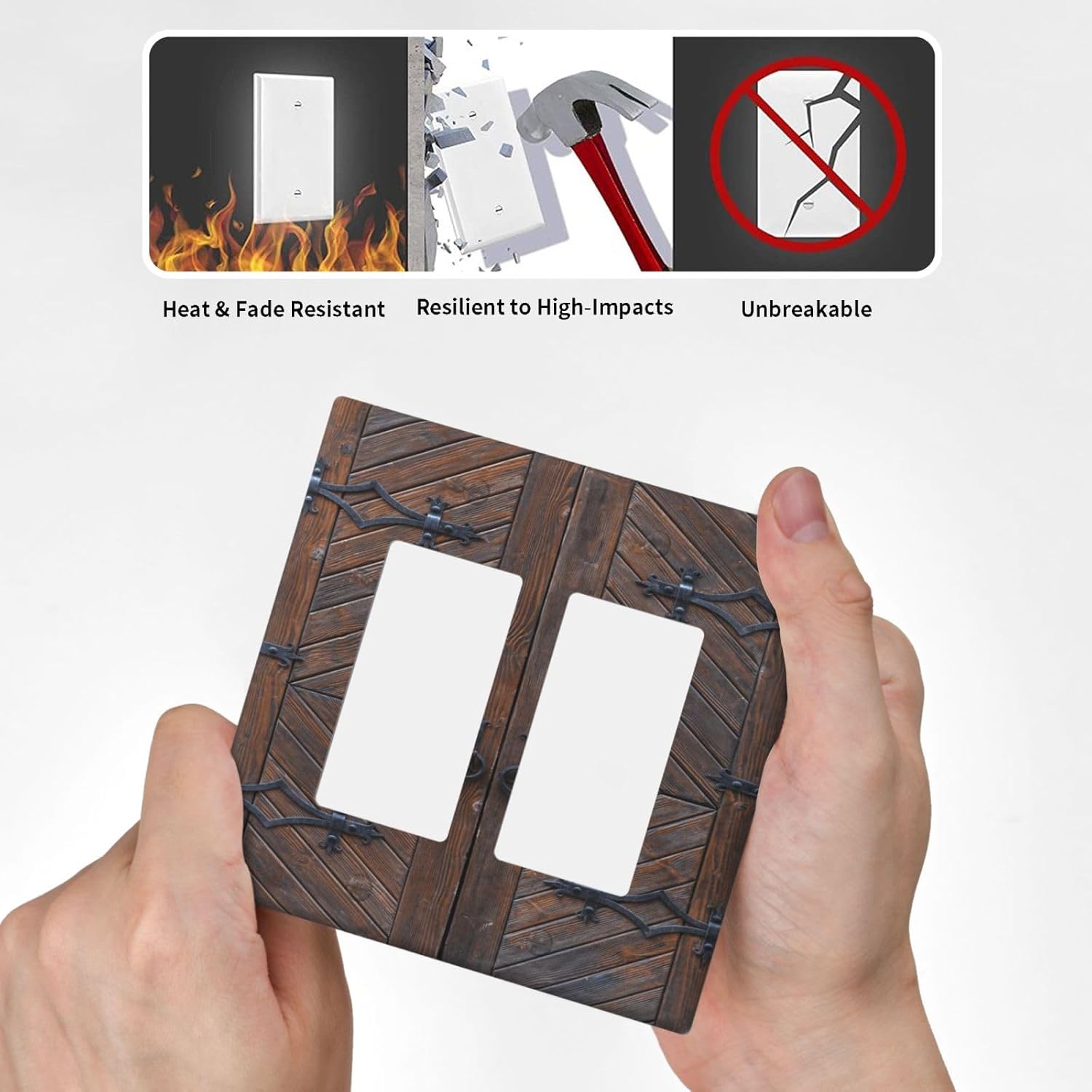Decorative Outlet Covers Vintage Brown Wood Barn Door 2 Gang Light Switch Cover Plate Double Rocker Wall Plate Switch Plate Covers Faceplate for Farmhouse Home Decor （2 Pack）