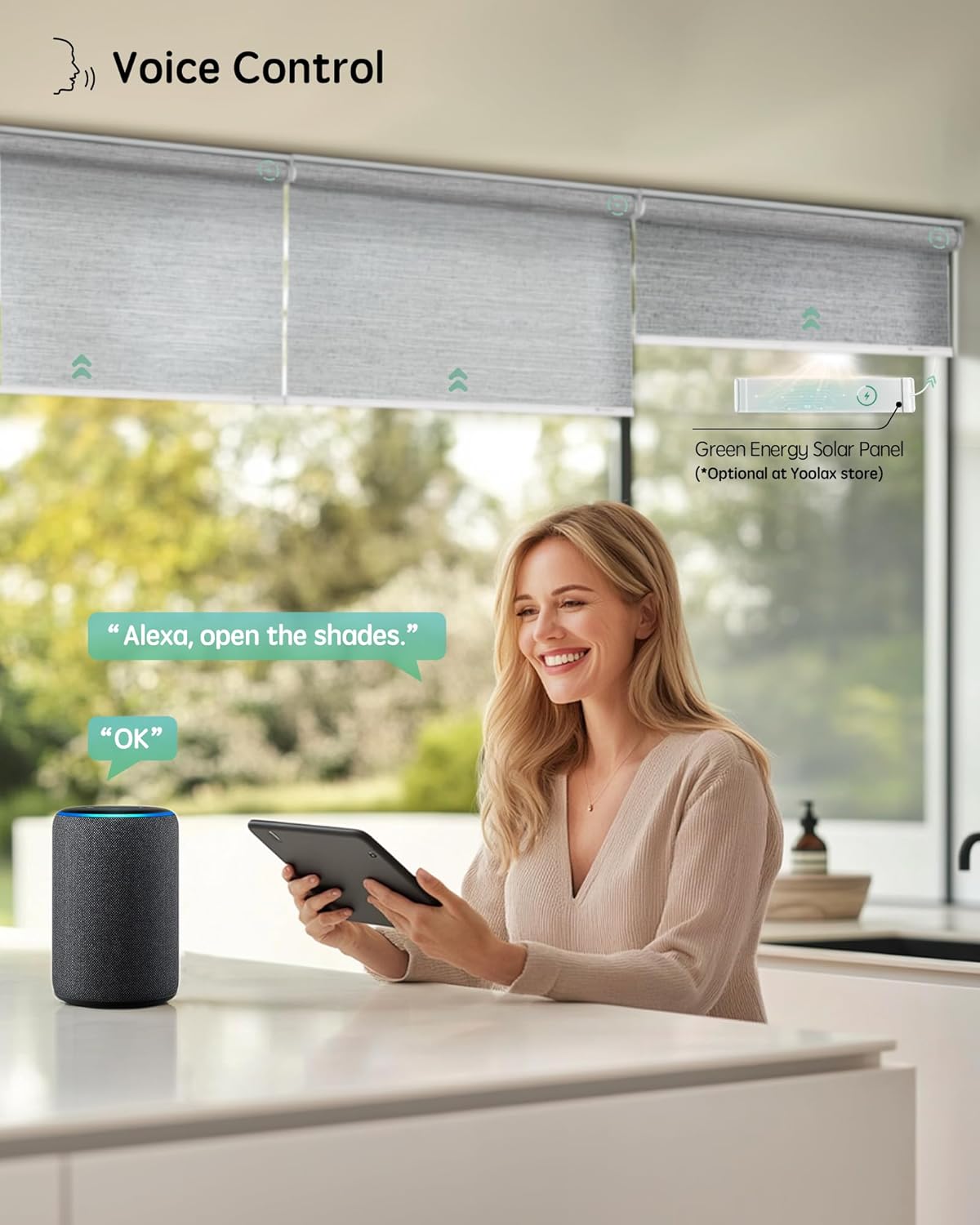Yoolax Motorized Blinds with Remote, Smart Blinds for Windows Motorized Roller Shades, Automatic Window Shades Compatible with Alexa Custom Size (Light Filtering-Foggy Gray)
