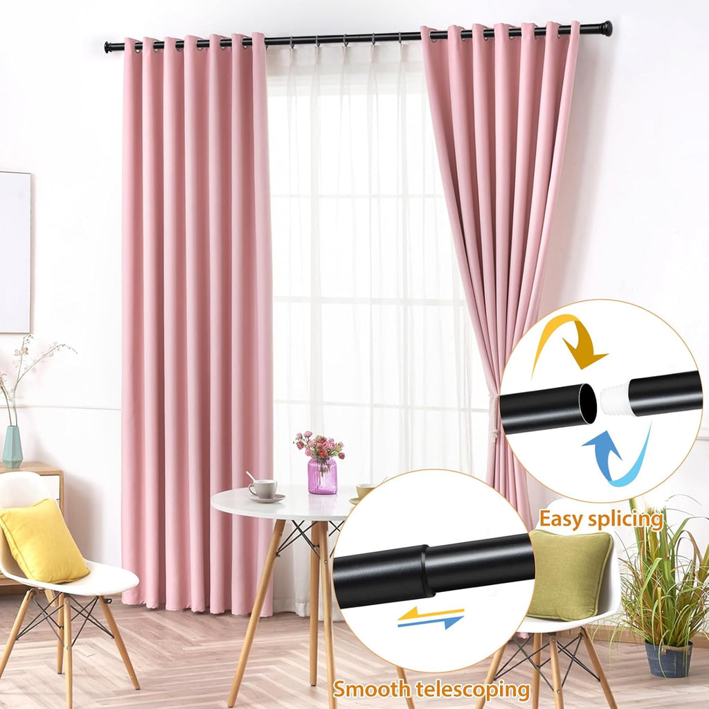 TONIAL 2 Pack Curtain Rods 32 to 58 Inch, Telescoping Splicing 3/4 Inch Single Rods for Windows Decorative Drapery Rod with Small Finial, Black