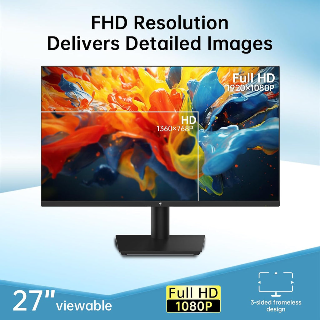 KTC 27 inch Monitor - 1080P Monitor, 100Hz FreeSync Gaming Monitor with HDR10,VESA Mountable, Adjustable Tilt, ZeroFrame Design, HDMI,VGA,Earphone Ports, PC Monitor Work Monitor for Office