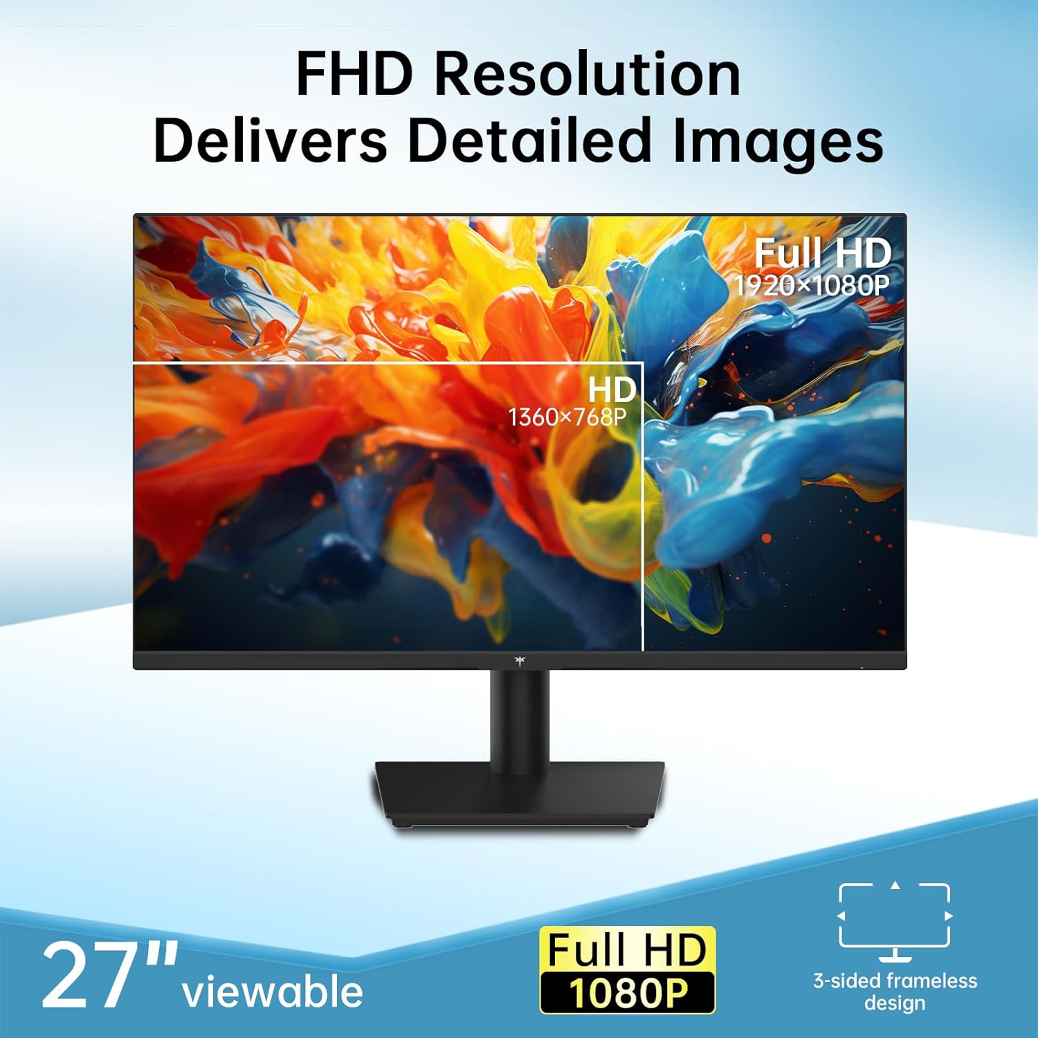 KTC 27 inch Monitor - 1080P Monitor, 100Hz FreeSync Gaming Monitor with HDR10,VESA Mountable, Adjustable Tilt, ZeroFrame Design, HDMI,VGA,Earphone Ports, PC Monitor Work Monitor for Office