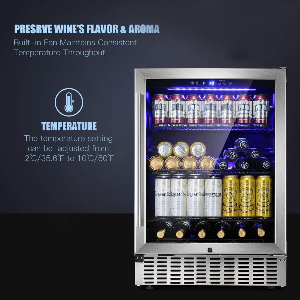 Antarctic Star 24 Inch Beverage Refrigerator, 180 Cans Capacity Built-in Beverage Cooler- Fit Perfectly into 24" Space Built in Counter or Freestanding-for Soda, Water, Wine-For Kitchen, Bar or Office