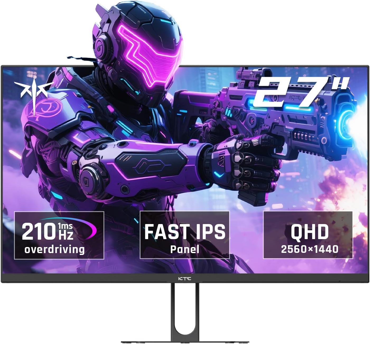 KTC 27 Inch QHD Gaming Monitor, 2K 200Hz Up to 210Hz 1ms Fast IPS Computer Monitor, HDR400, 1440P with Adaptive Sync, Built-in Speakers, HDMI Displayport, Tilt Adjustment, VESA Compatible, H27T22C-3