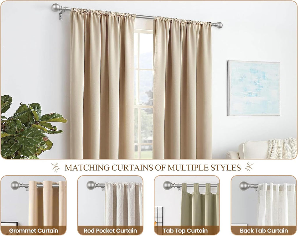 KAMANINA 2 Pack Curtain Rods for Windows 48 to 84 Inch (4-7ft), 7/8 Inch Single Heavy Duty Window Curtain Rod Adjustable Decorative Drapery Rods with Round End, Antique Silver