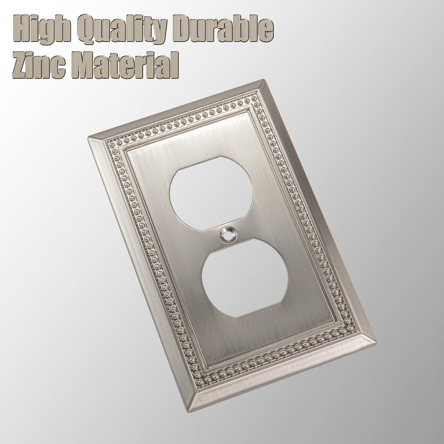 Henne Bery Sunken Pearls Heavy Duty Decorative Wall Plate Switch Plate Outlet Cover (Single Duplex, 2 Pack, Satin Nickel)