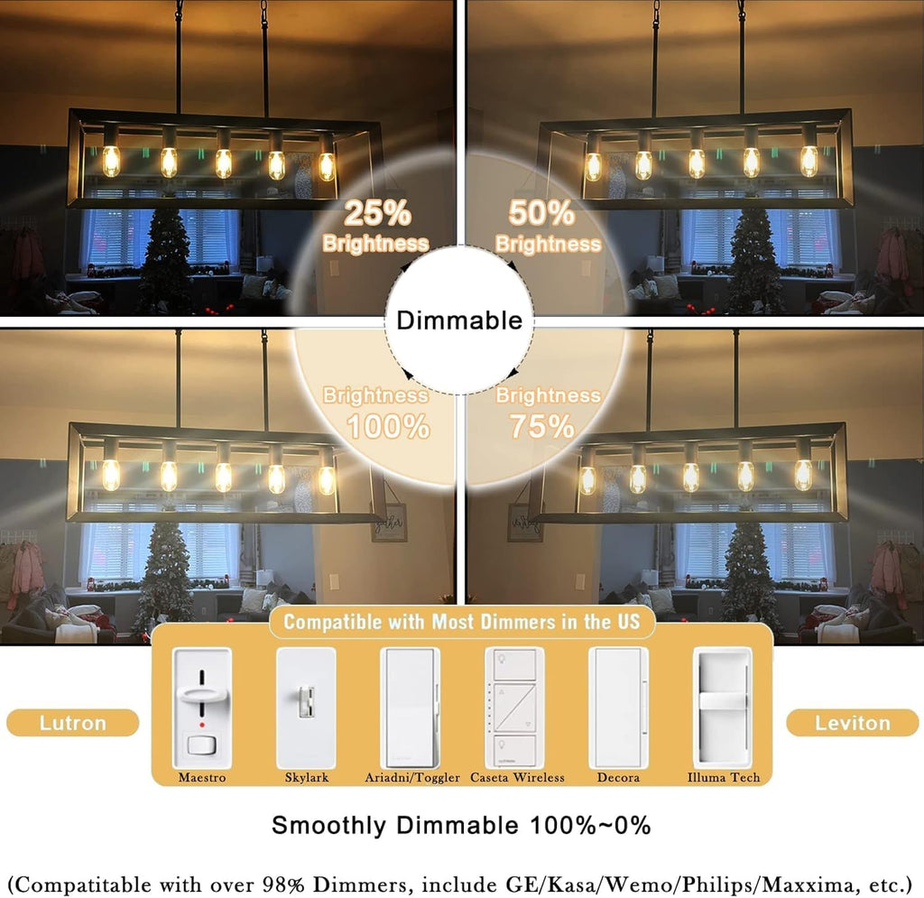 3.2 Inch E26 LED Bulb 60 Watt Equivalent, 2700K Soft White Edison Bulbs Dimmable, AC 120V 600LM T10/T9 Clear Glass Filament Light Bulbs UL for Pendant Wall Light Desk lamp-4 Pack