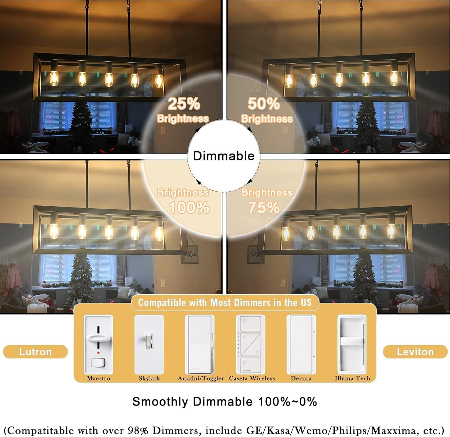 3.2 Inch E26 LED Bulb 60 Watt Equivalent, 2700K Soft White Edison Bulbs Dimmable, AC 120V 600LM T10/T9 Clear Glass Filament Light Bulbs UL for Pendant Wall Light Desk lamp-4 Pack