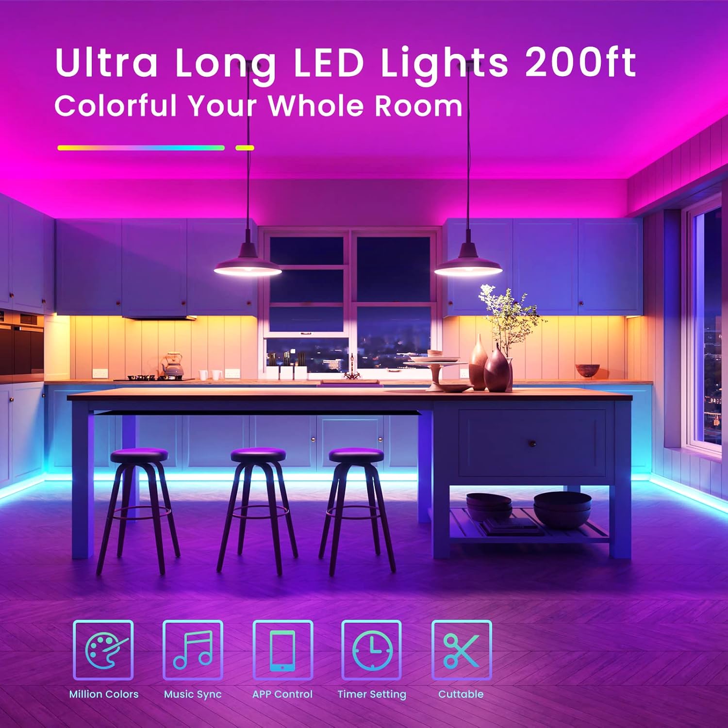 TJOY 150ft LED Strip Lights, Music Sync Tape Lighting, Bluetooth Long RGB Color Changing LED Lights for Bedroom with Remote,Smart Phone APP Control, Ceiling Living Room Decor (APP+Remote+Mic/2 Roll)