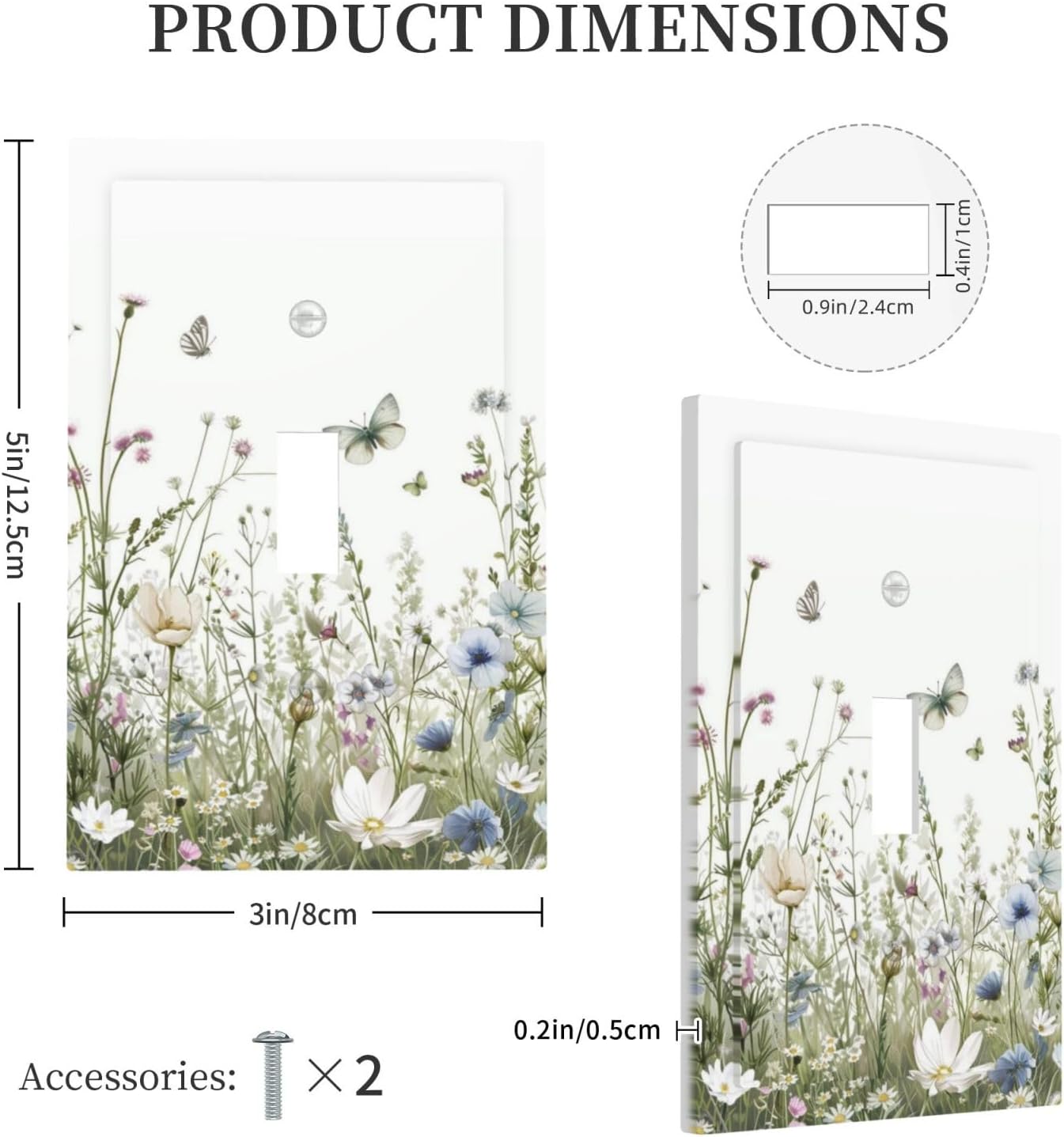 Colorful Wildflowers Daisy Plant Butterfly Floral Decorative Light Switch Cover 1 Gang Single Toggle Device Electrical Faceplate Switchplates Decorator Outlet Wall Plate for Bed Room Living Room Decor