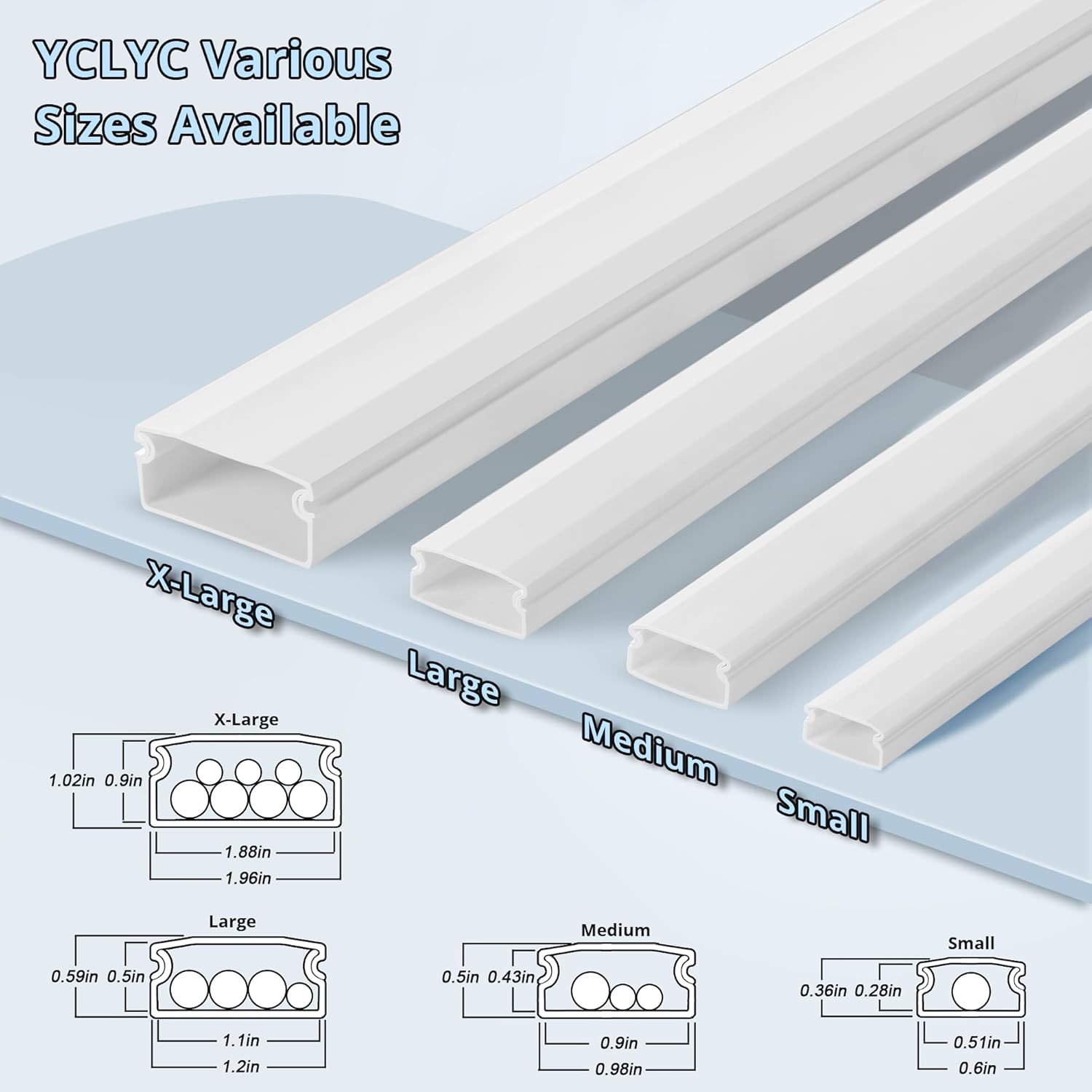 Cord Covers - 63in Paintable TV Cable Hider Kit, X-Large Cord Management System for Walls