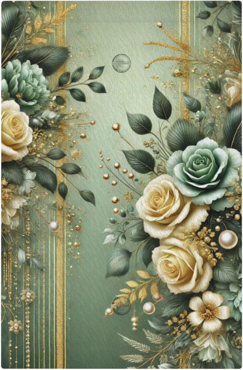 Decorative Light Switch Cover Plate Rustic Green Floral Leaves Teal Flowers Gold Stripe 1 Gang No Device Single Blank Outlet Covers Wall Plate Cover Switchplate Faceplate