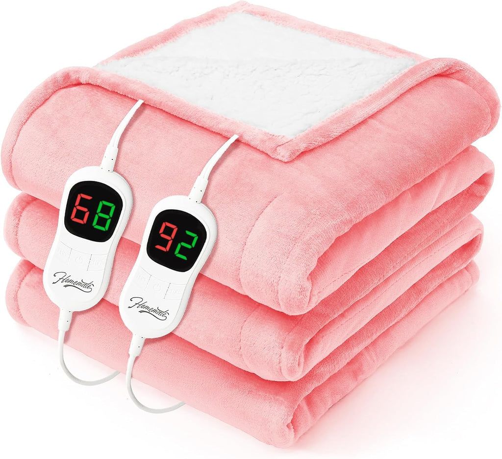 Homemate Electric Heated Blanket Queen - 84"x90" Heating Bed Blankets Throw with 10 Heating Levels 8 Hours Auto Off Fast Heating Over-Heated Protection Ultra Soft Warm Flannel ETL Certified Pink