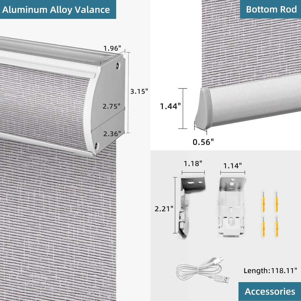 SmartWings Motorized Roller Shades Work with Homekit, Alexa Google, 100% Blackout Smart Blinds for Windows, Cordless Remote Control Window Shades, Safari Rock Grey, Customized Size