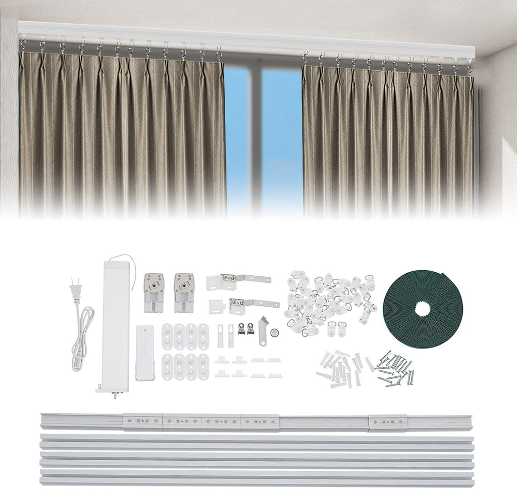 Smart Curtains Track, Automatic Curtain Opener, Electric Curtains with Remote, Motorized Motor, Adjustable Track Length,Remote & App Control, Ceiling or Wall Mounted