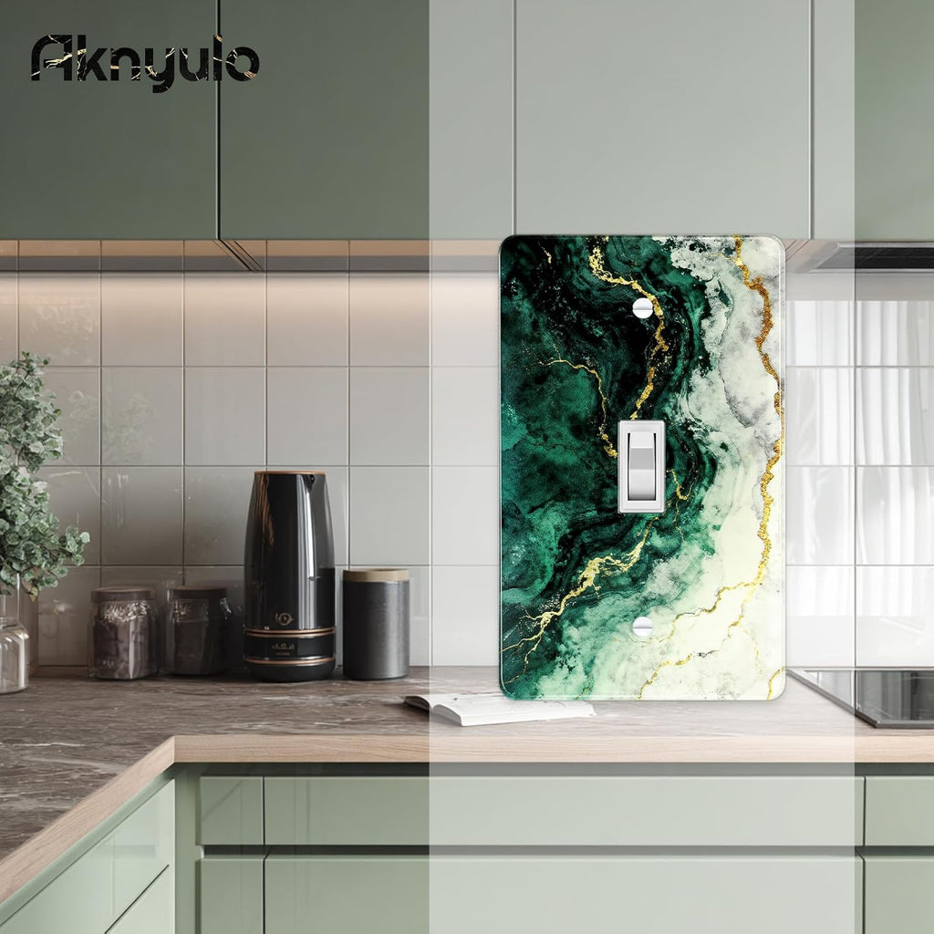 Modern Abstract Lexury Dark Turquoise Teal Blue Gray Marble Textured Acrylic Switch Wall Plate Light Switch Plates Cover Durable Acrylic Wall Plate Decorative Single Gang Wall Plate