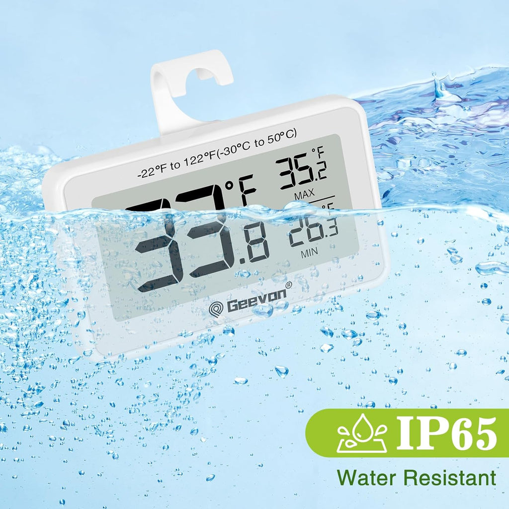Geevon 2 Pack Refrigerator Thermometer Digital Fridge Thermometer IP65 Waterproof with Large LCD Display,Max/Min Record Function,Magnetic Back,for Fridge,Freezer Scenarios