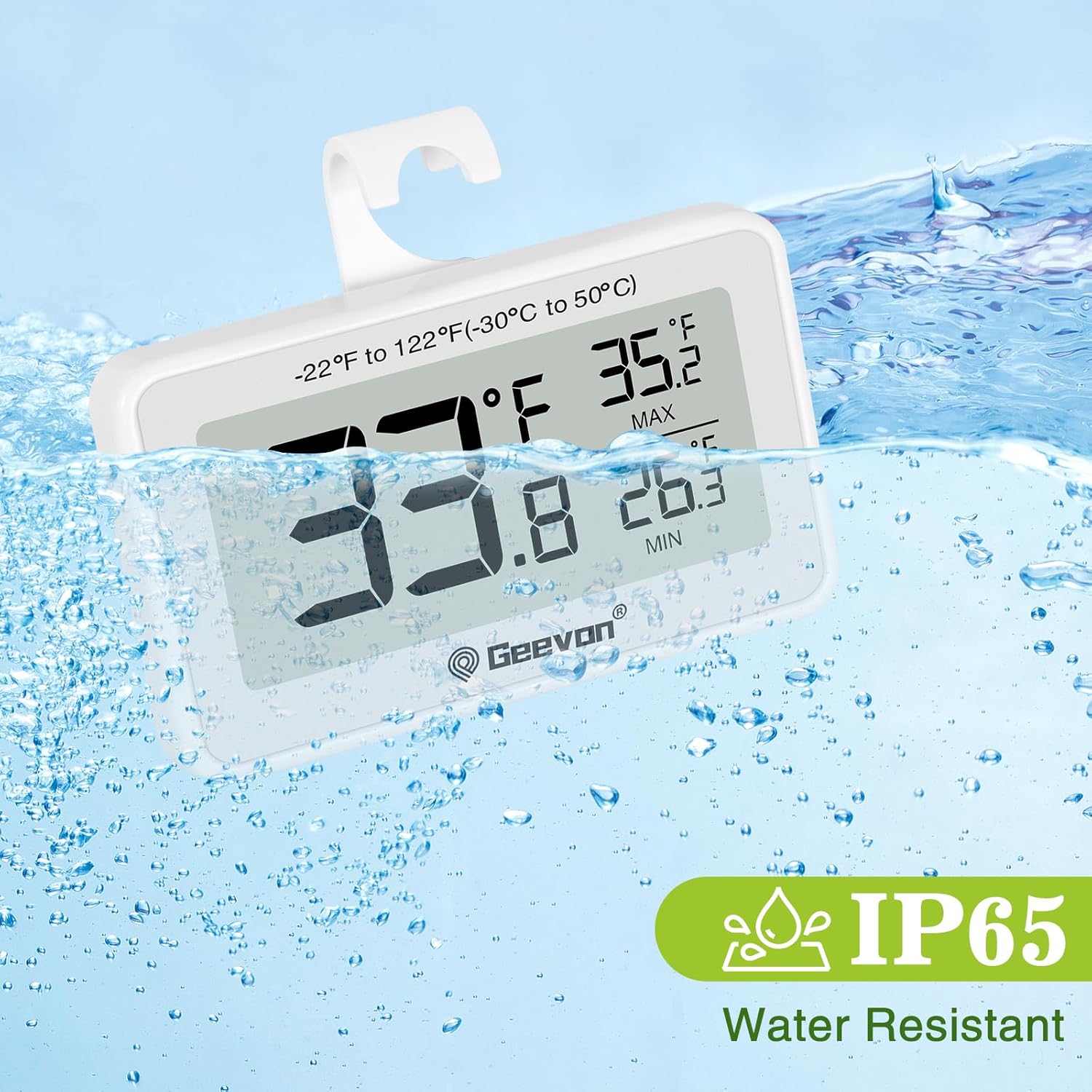 Geevon 4 Pack Refrigerator Thermometer Digital Fridge Thermometer IP65 Waterproof with Large LCD Display,Max/Min Record Function,Magnetic Back,for Fridge,Freezer Scenarios