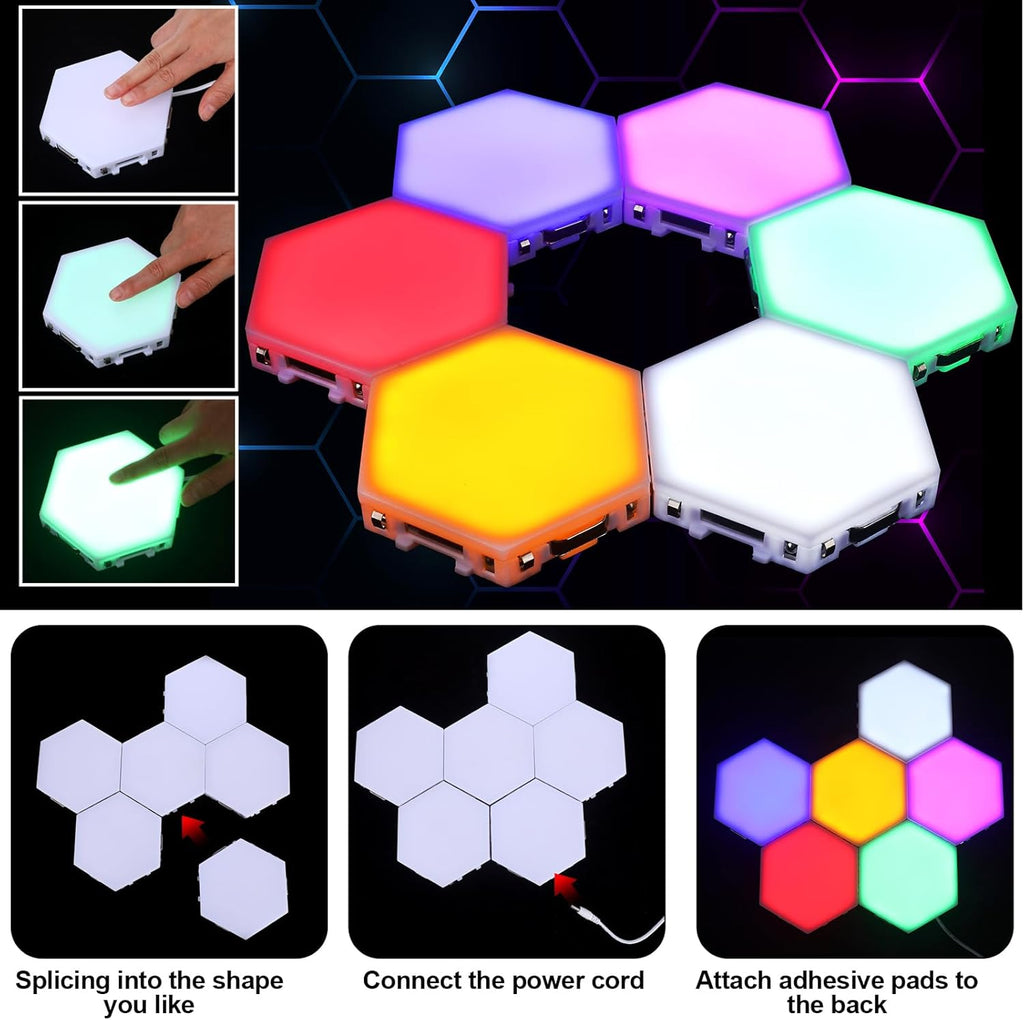6 Pcs Hexagon Autism Lights LED Wall Panels Touch Sensitive Lights Visual Stimulation for Home Living Room Kids Bedroom Decor Autism Gift Adults