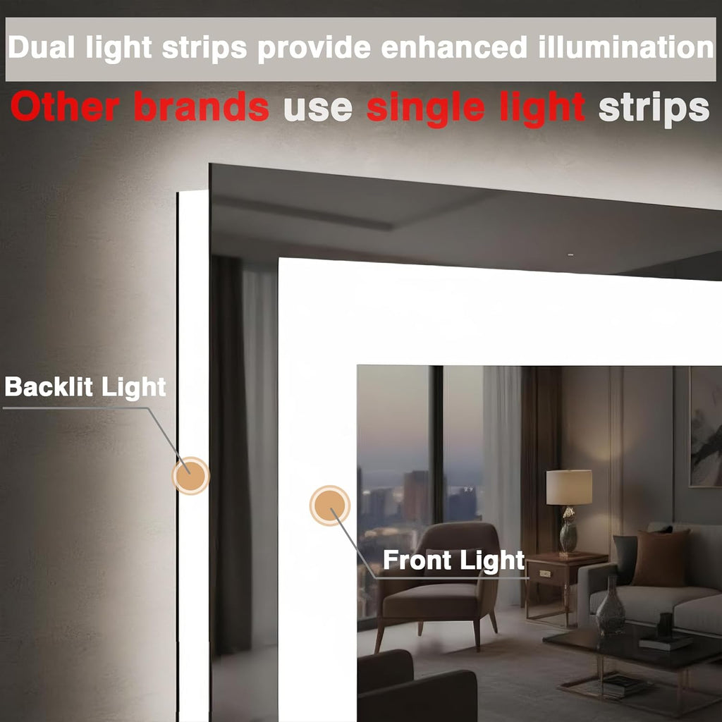 77"x36" Large LED Bathroom Mirror with Front Lit and Backlit, Anti-Fog Lighted Mirror for Wall, Stepless 3 Colors Dimmable Smart Vanity Mirror(Horizontal/Vertical)