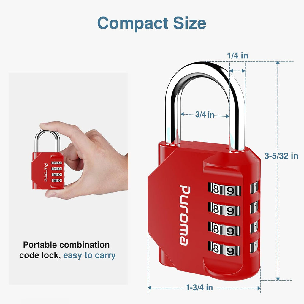 Puroma 1 Pack Combination Lock for Locker 4 Digit Outdoor Waterproof Padlock for School, Gym, Sports, Fence, Toolbox, Gate, Case, Outdoor, Hasp Storage (Red)