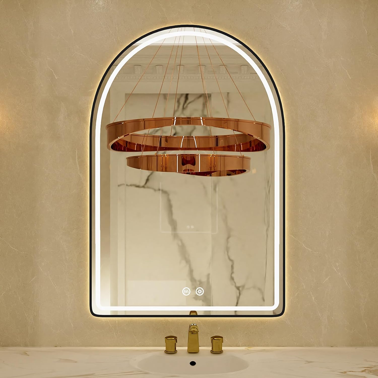 22x32 Arched Black LED Mirror for Bathroom with Frontlit & Backlit, Arch Wall Mounted Mirror for Bathroom with Anti-Fog, Dimmable Adjustable, 3 Colors, Black Framed Smart LED Light Up Mirrors