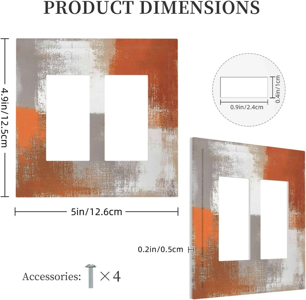 Orange Grey Abstract Art Oil Painting Decorative Outlet Covers 2 Gang Double Gfci Rocker Electrical Wall Panels Light Switch Cover Plate For Home Farmhouse Decor